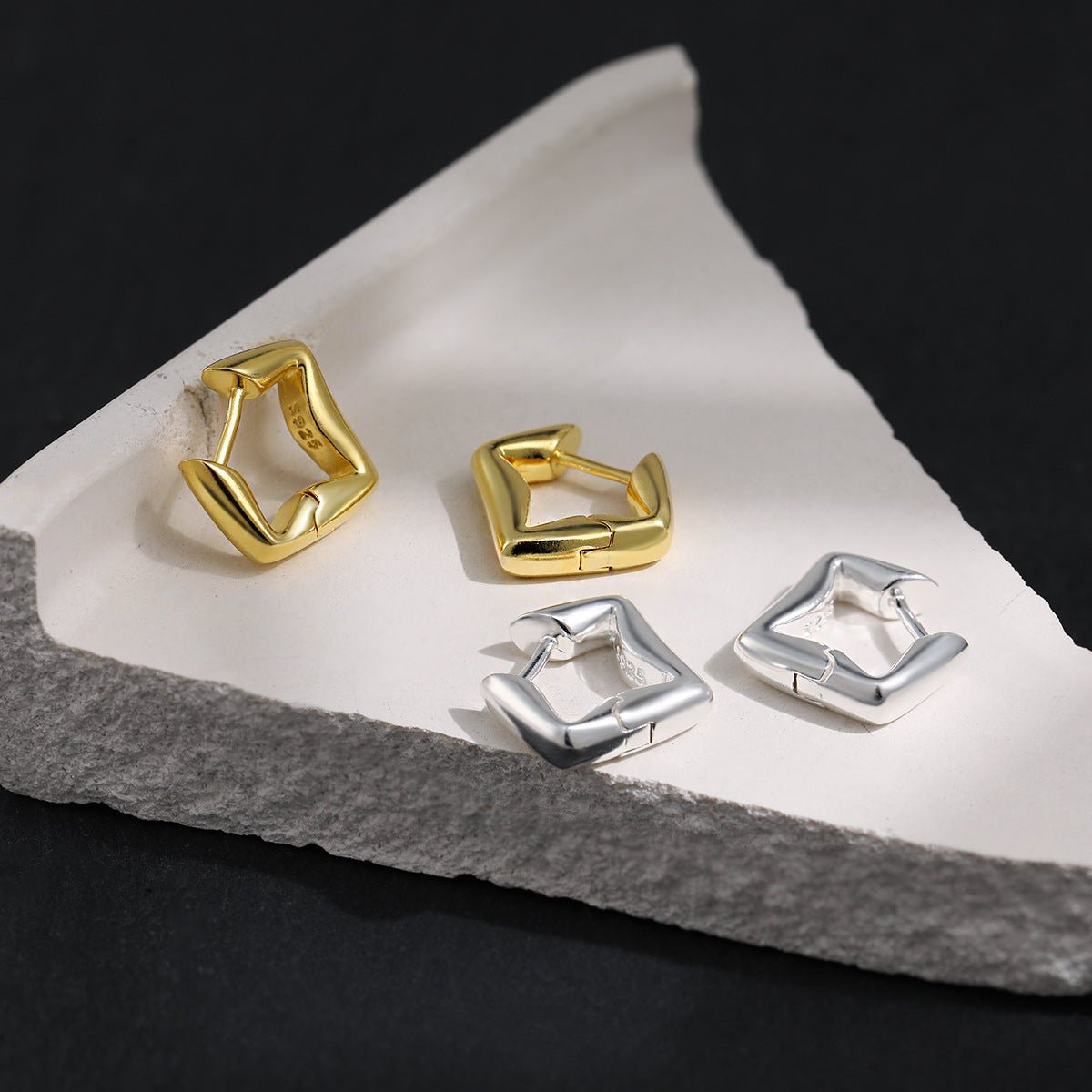 Minimalism Irregular Geometry Square 925 Sterling Silver Hoop Earrings - KIAHMILLA