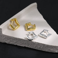 Minimalism Irregular Geometry Square 925 Sterling Silver Hoop Earrings - KIAHMILLA