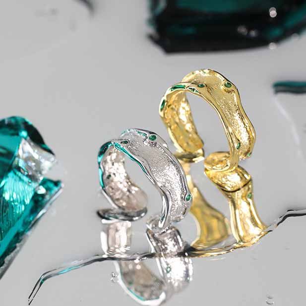 Minimalism Irregular Green CZ 925 Sterling Silver Adjustable Ring - KIAHMILLA