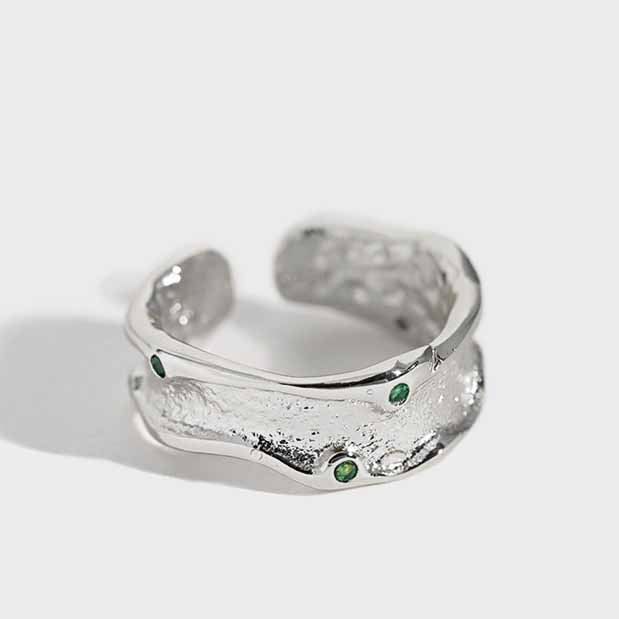 Minimalism Irregular Green CZ 925 Sterling Silver Adjustable Ring - KIAHMILLA