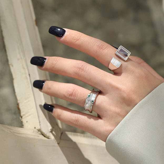 Minimalism Irregular Green CZ 925 Sterling Silver Adjustable Ring - KIAHMILLA