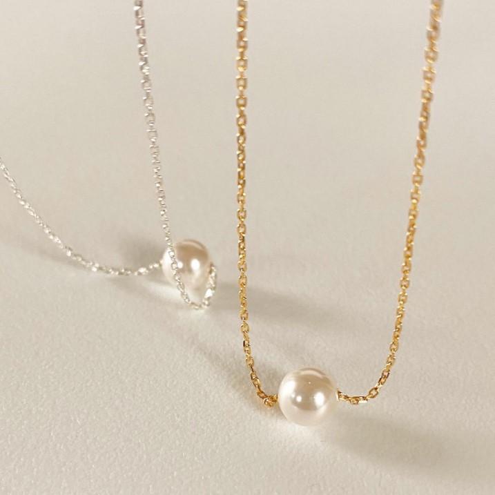 Minimalism Round Shell Pearl Curb Chain 925 Sterling Silver Necklace - KIAHMILLA