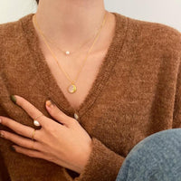 Minimalism Round Shell Pearl Curb Chain 925 Sterling Silver Necklace - KIAHMILLA