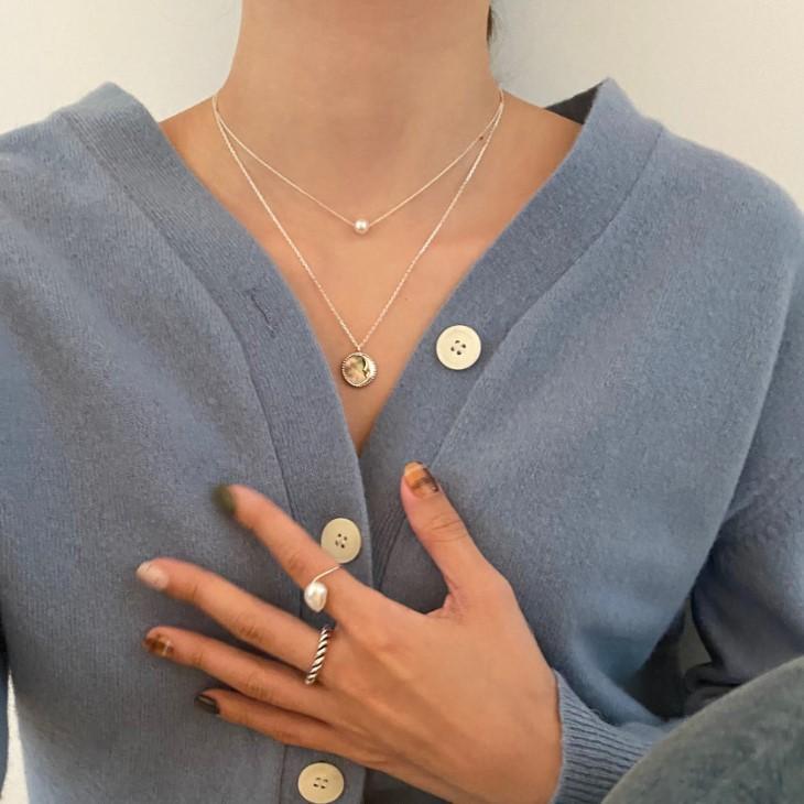 Minimalism Round Shell Pearl Curb Chain 925 Sterling Silver Necklace - KIAHMILLA