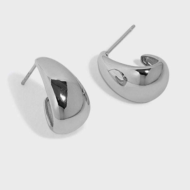 minimalist and versatile geometric oval smooth texture S925 pure silver ear nail female - KIAHMILLA
