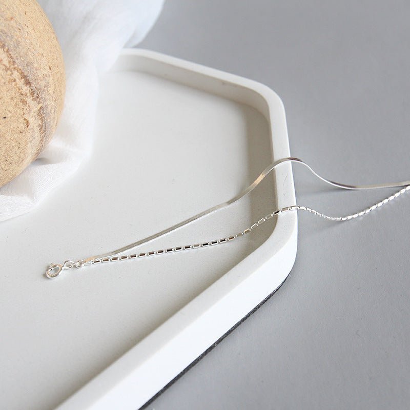 Minimalist Double Layer Snake Chain and Box Chain 925 Sterling Silver Bracelet - KIAHMILLA