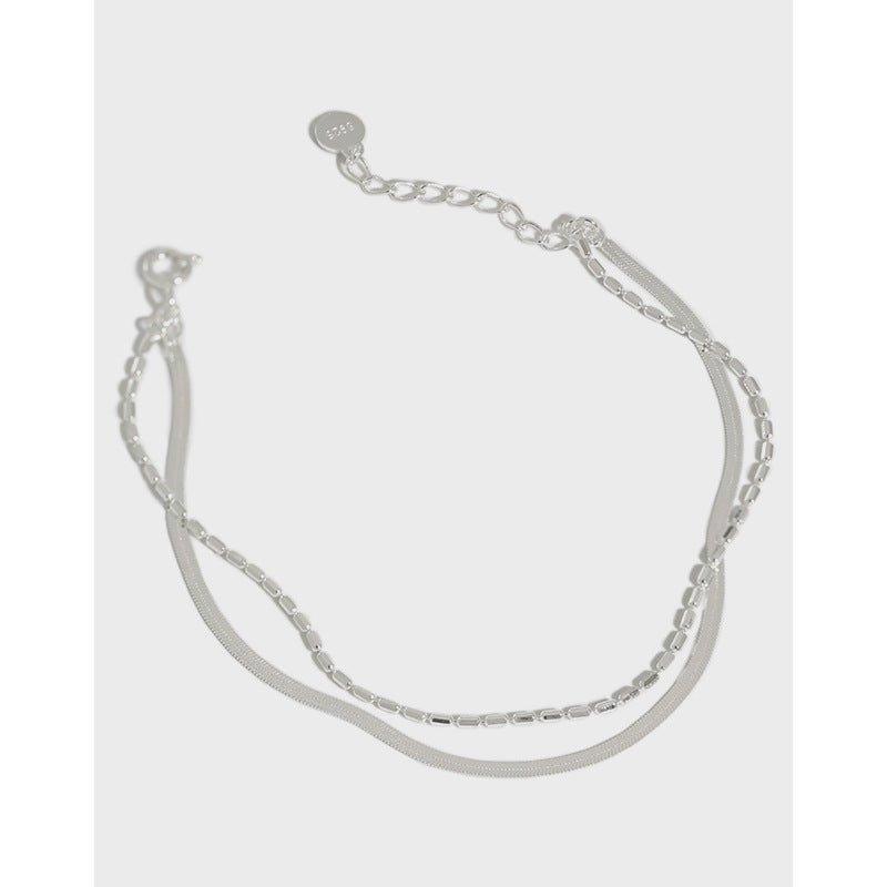 Minimalist Double Layer Snake Chain and Box Chain 925 Sterling Silver Bracelet - KIAHMILLA