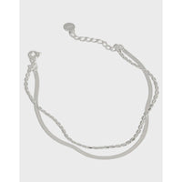 Minimalist Double Layer Snake Chain and Box Chain 925 Sterling Silver Bracelet - KIAHMILLA