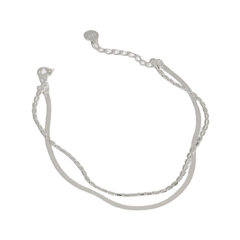 Minimalist Double Layer Snake Chain and Box Chain 925 Sterling Silver Bracelet - KIAHMILLA