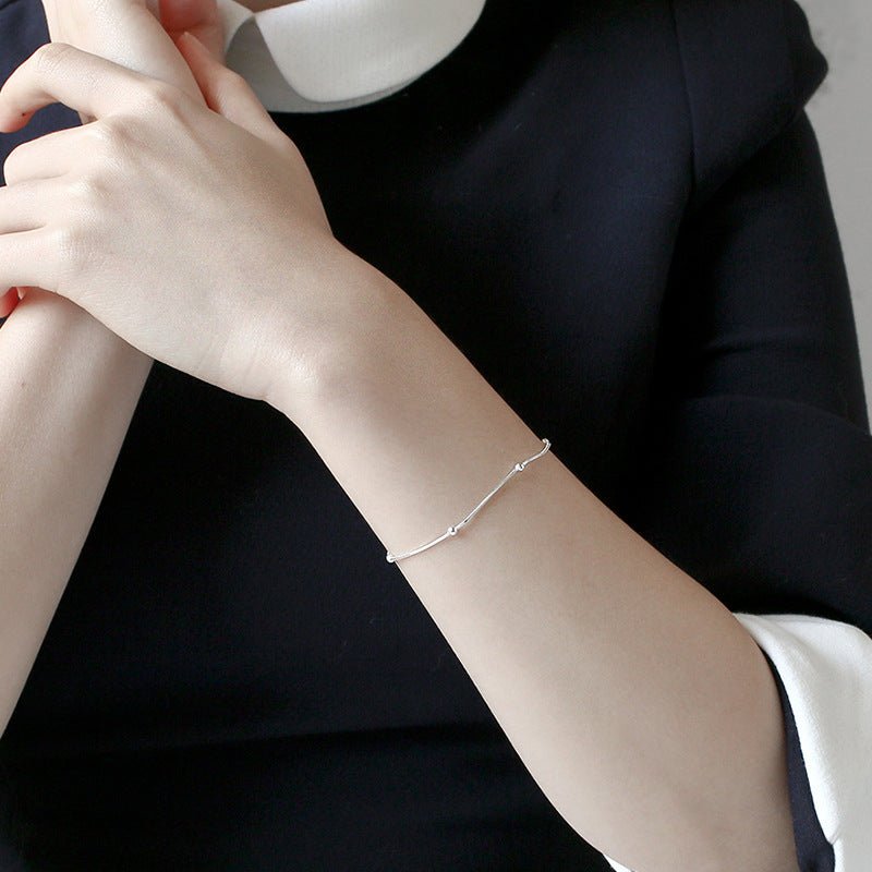 Minimalist Geometric Round Bead S925 Sterling Silver Snake Bone Chain Bracelet - KIAHMILLA