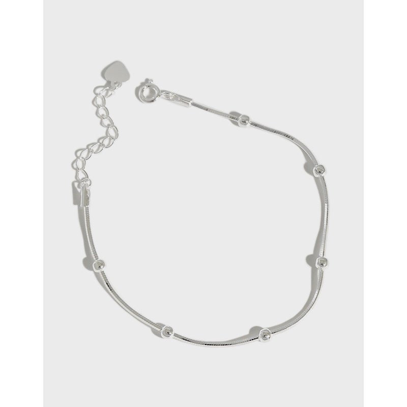Minimalist Geometric Round Bead S925 Sterling Silver Snake Bone Chain Bracelet - KIAHMILLA