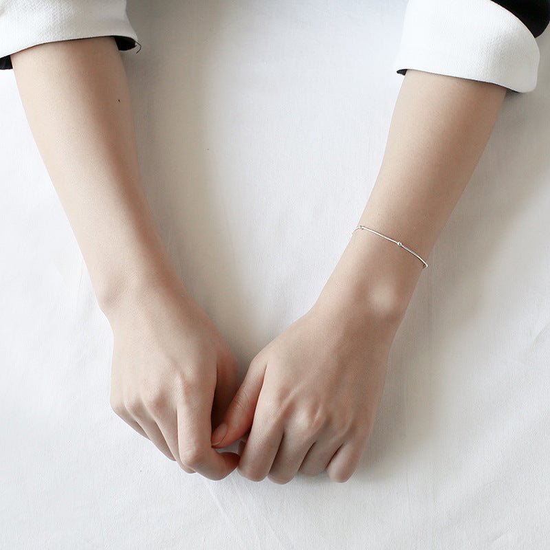 Minimalist Geometric Round Bead S925 Sterling Silver Snake Bone Chain Bracelet - KIAHMILLA