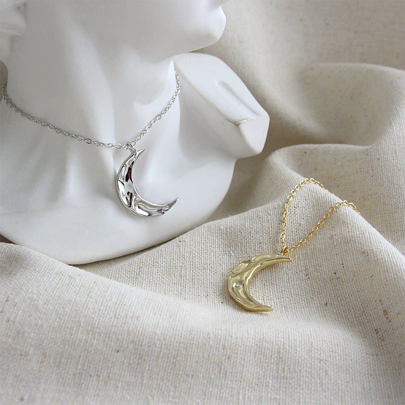 Minimalist Irregular Crescent Moon 925 Sterling Silver Necklace - KIAHMILLA