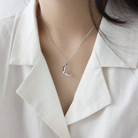 Minimalist Irregular Crescent Moon 925 Sterling Silver Necklace - KIAHMILLA
