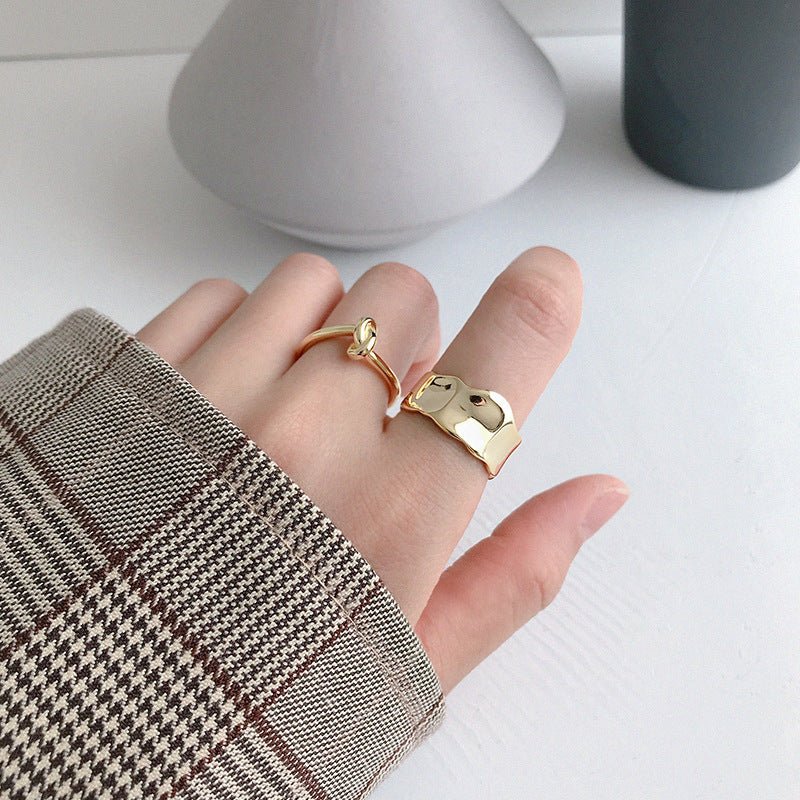 Minimalist Irregular Geometry Wide 925 Sterling Silver Adjustable Ring - KIAHMILLA