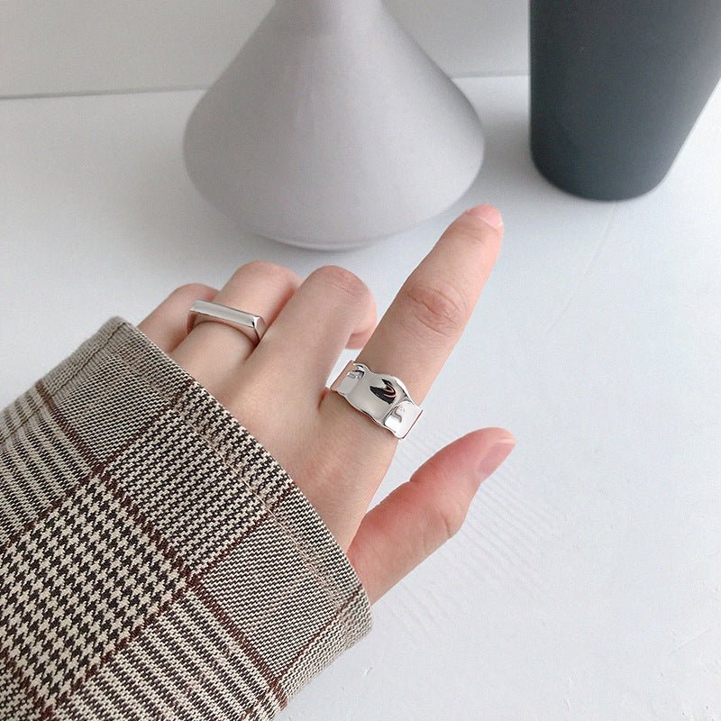 Minimalist Irregular Geometry Wide 925 Sterling Silver Adjustable Ring - KIAHMILLA