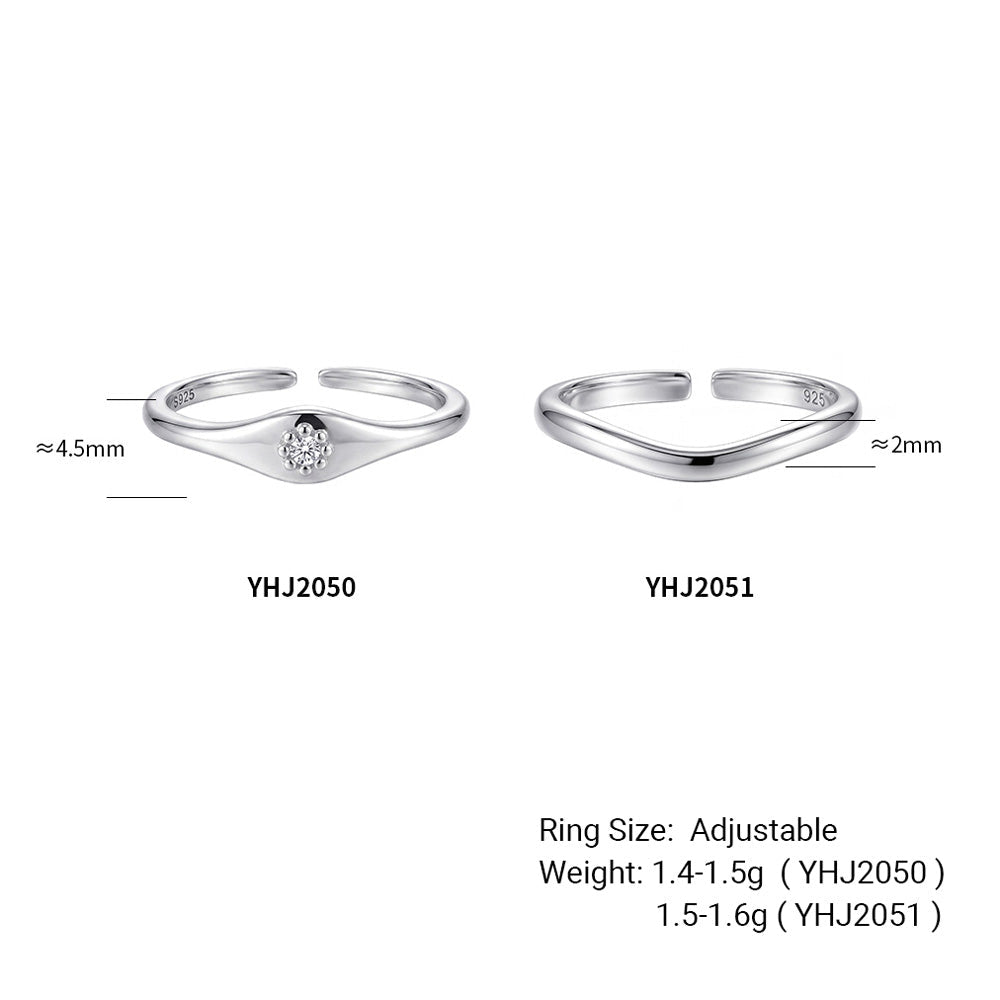 Minimalist Modern Geometric Wave 925 Sterling Silver Ring with Cubic Zirconia Adjustable Ring - KIAHMILLA