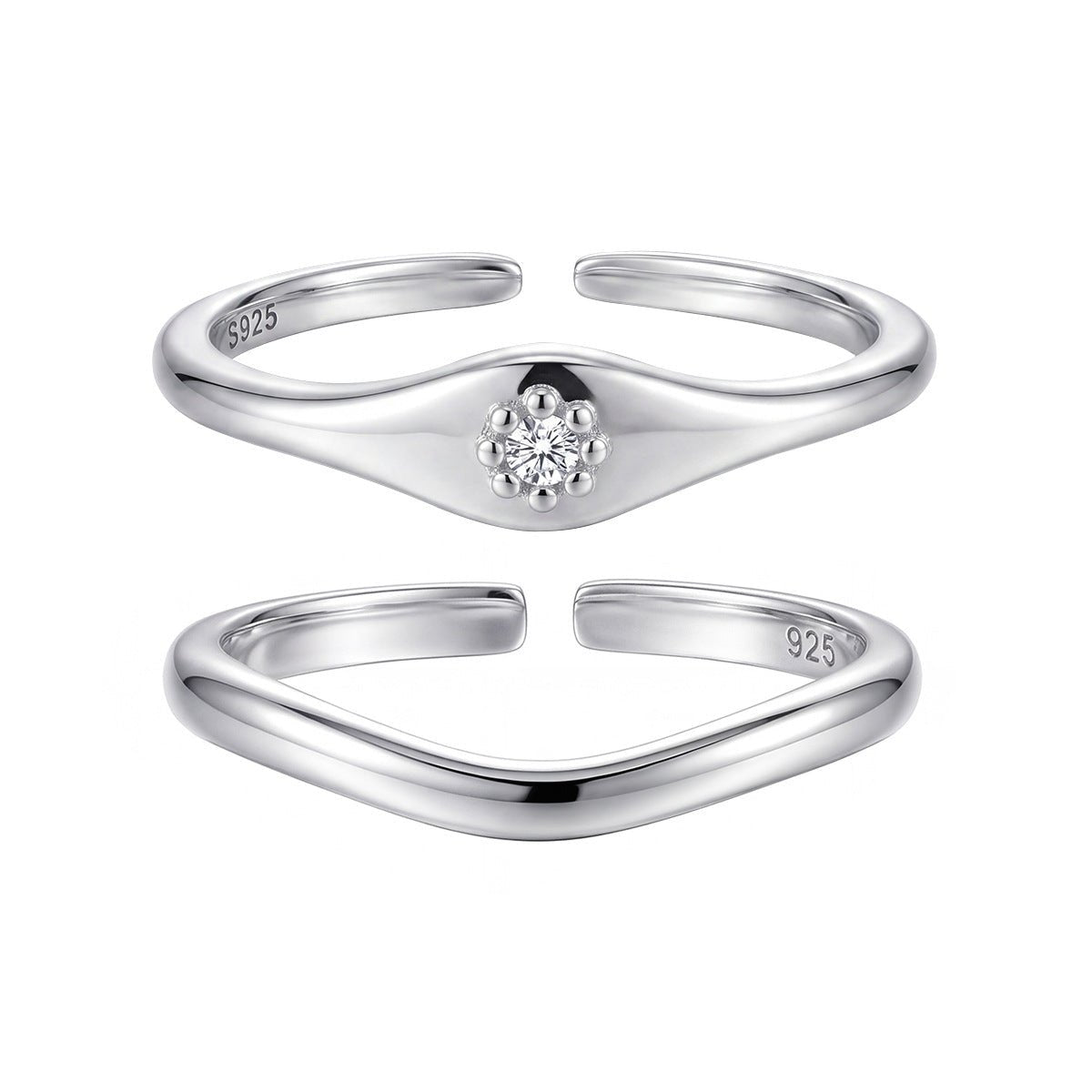 Minimalist Modern Geometric Wave 925 Sterling Silver Ring with Cubic Zirconia Adjustable Ring - KIAHMILLA