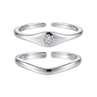 Minimalist Modern Geometric Wave 925 Sterling Silver Ring with Cubic Zirconia Adjustable Ring - KIAHMILLA