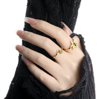 Minimalist Style Unique Starfish Design Peridot Embedded 925 Sterling Silver 18K Gold Plated Open Adjustable Ring - KIAHMILLA