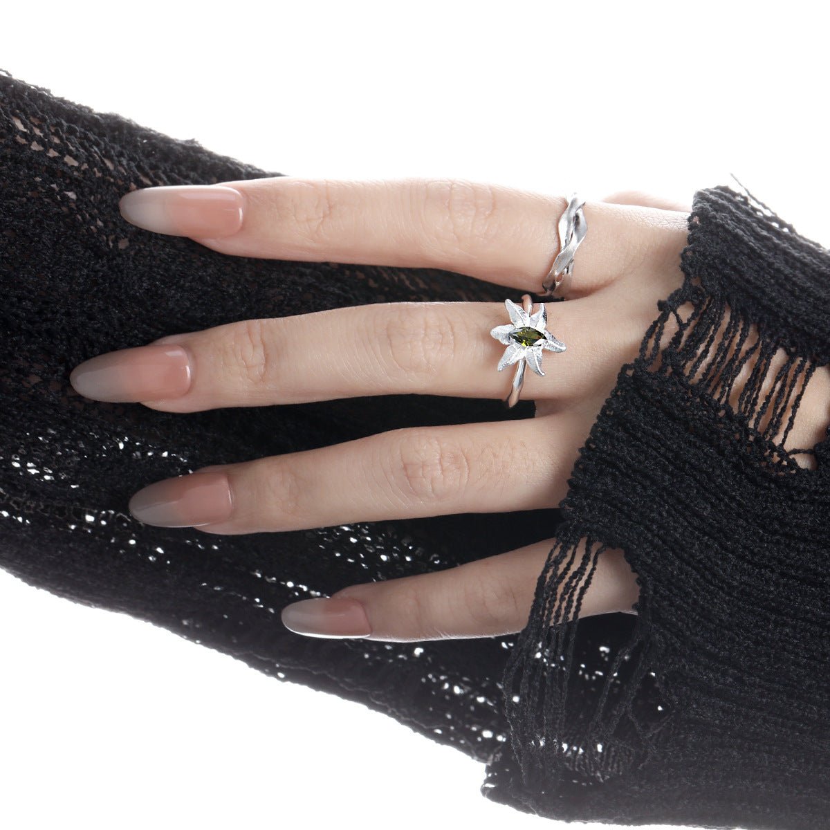 Minimalist Style Unique Starfish Design Peridot Embedded 925 Sterling Silver 18K Gold Plated Open Adjustable Ring - KIAHMILLA