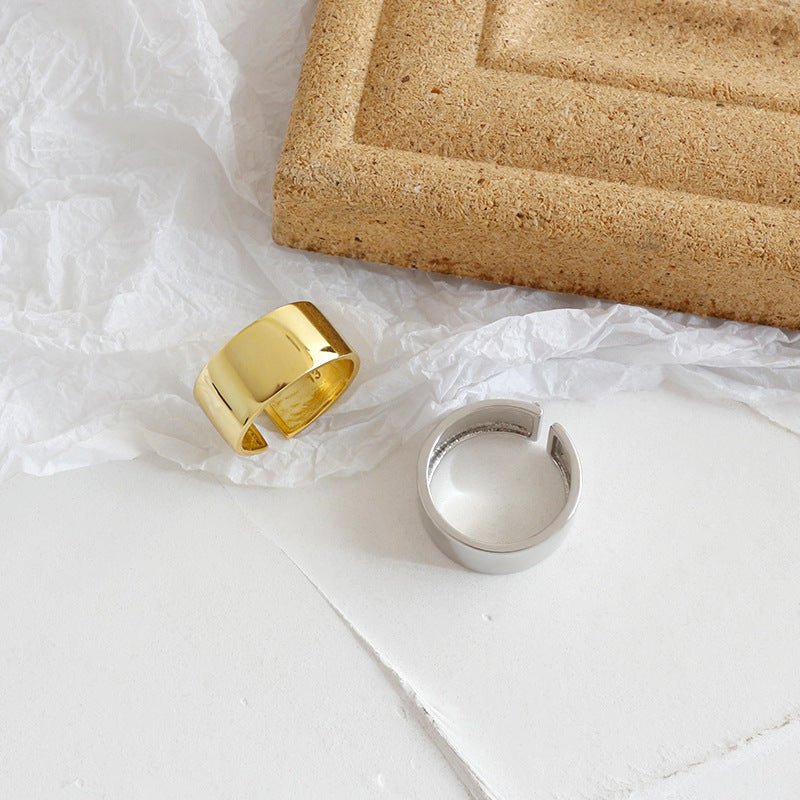 Minimalist Wide Smooth 925 Sterling Silver Adjustable Ring - KIAHMILLA