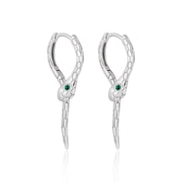 Modern Animal Gree CZ Eye Snake 925 Sterling Silver Leverback Dangling Earrings - KIAHMILLA