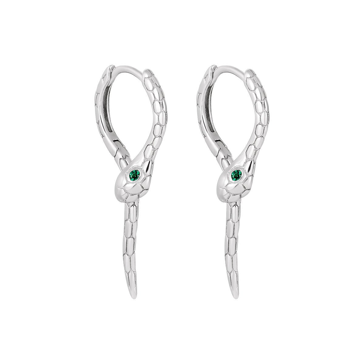 Modern Animal Gree CZ Eye Snake 925 Sterling Silver Leverback Dangling Earrings - KIAHMILLA