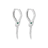 Modern Animal Gree CZ Eye Snake 925 Sterling Silver Leverback Dangling Earrings - KIAHMILLA