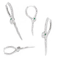 Modern Animal Gree CZ Eye Snake 925 Sterling Silver Leverback Dangling Earrings - KIAHMILLA