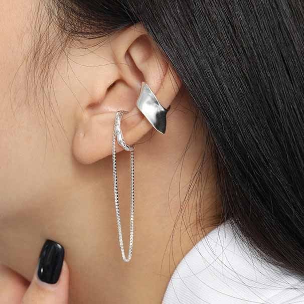 Modern Chain Tassels 925 Sterling Silver Non-Pierced Earring(Single) - KIAHMILLA