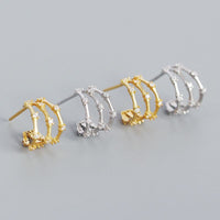Modern CZ C Shape Slub 925 Sterling Silver Stud Earrings - KIAHMILLA