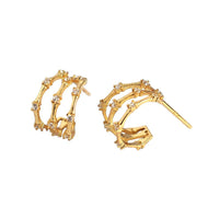 Modern CZ C Shape Slub 925 Sterling Silver Stud Earrings - KIAHMILLA