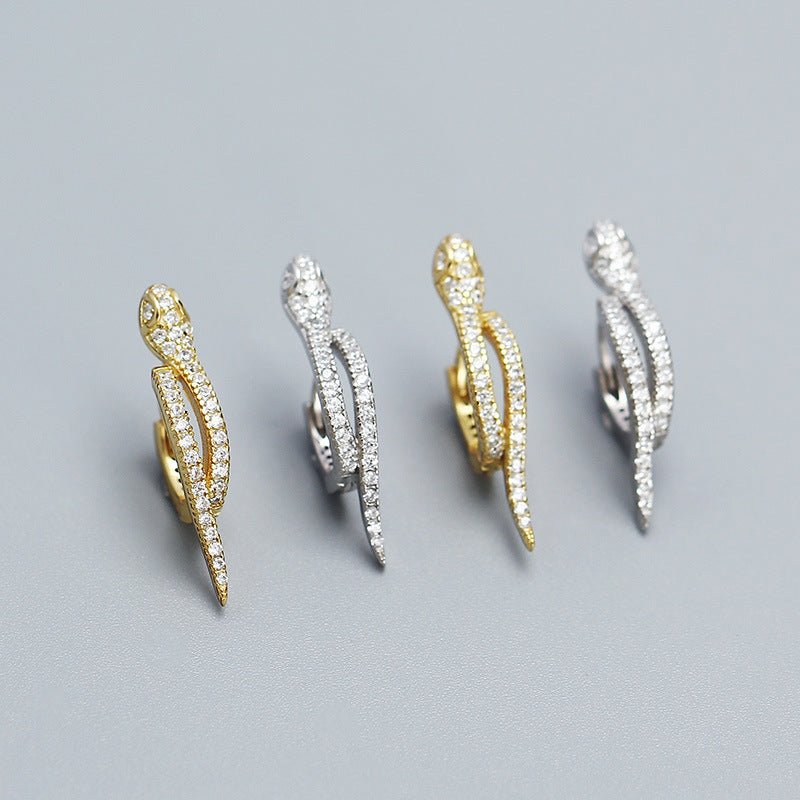 Modern CZ Snake 925 Sterling Silver Animal Hoop Earrings - KIAHMILLA