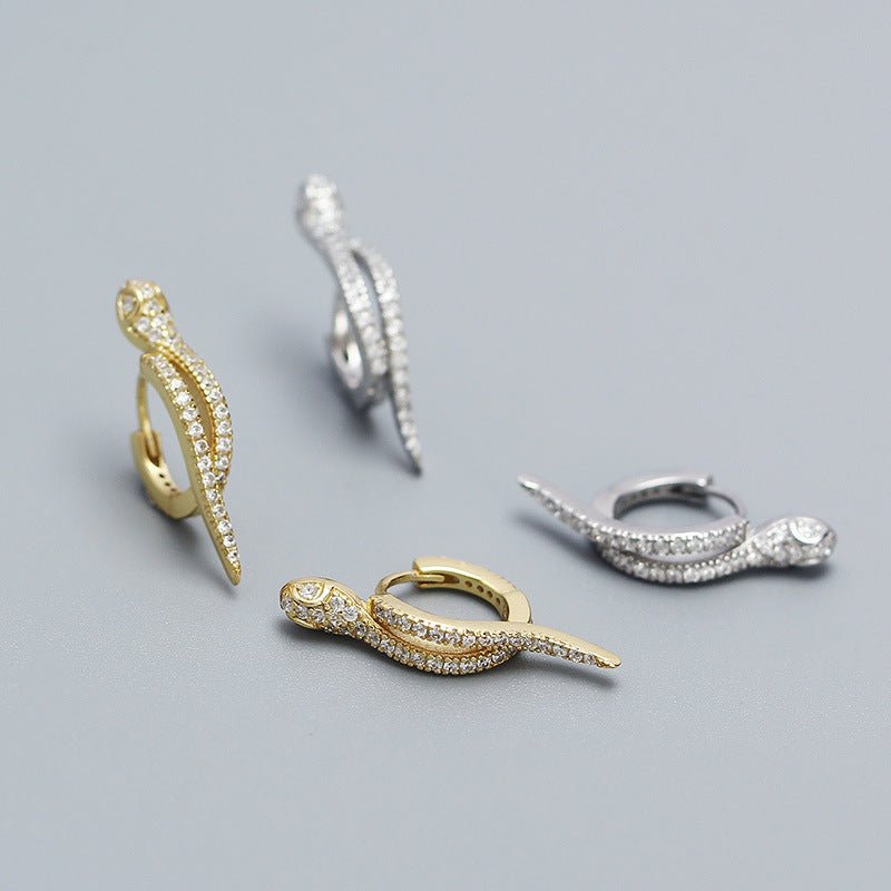 Modern CZ Snake 925 Sterling Silver Animal Hoop Earrings - KIAHMILLA