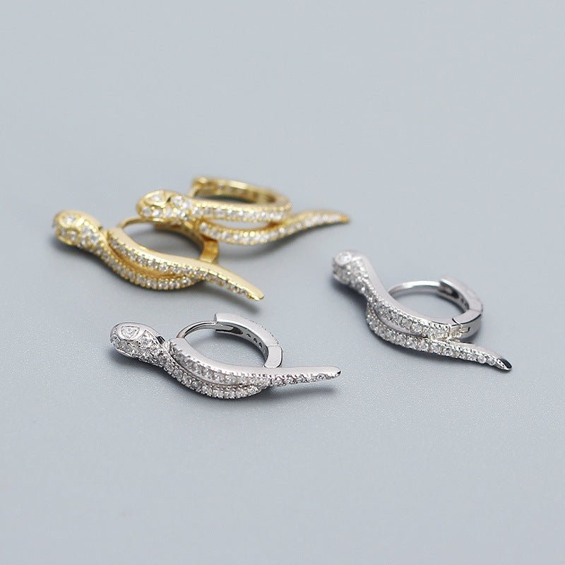 Modern CZ Snake 925 Sterling Silver Animal Hoop Earrings - KIAHMILLA