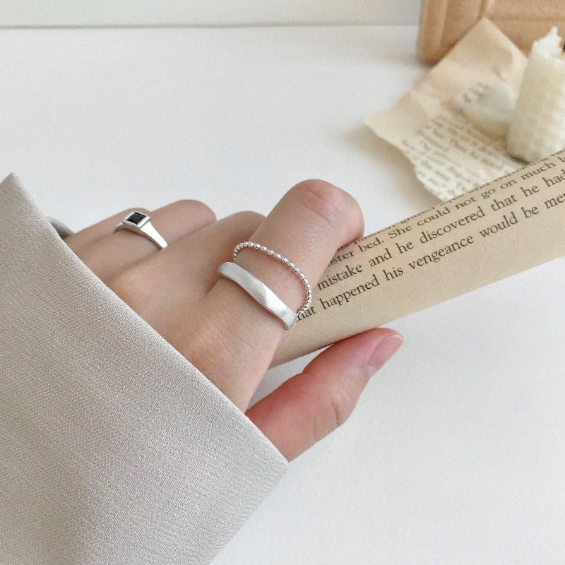 Modern Double Layer Beads Chain 925 Sterling Silver Adjustable Ring - KIAHMILLA