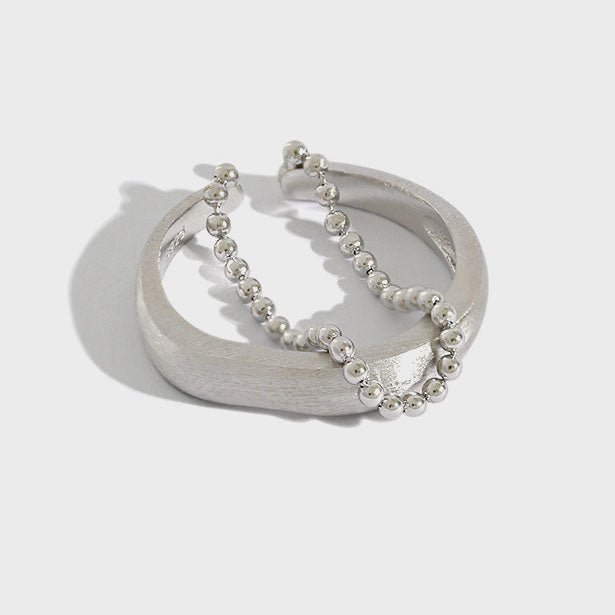 Modern Double Layer Beads Chain 925 Sterling Silver Adjustable Ring - KIAHMILLA