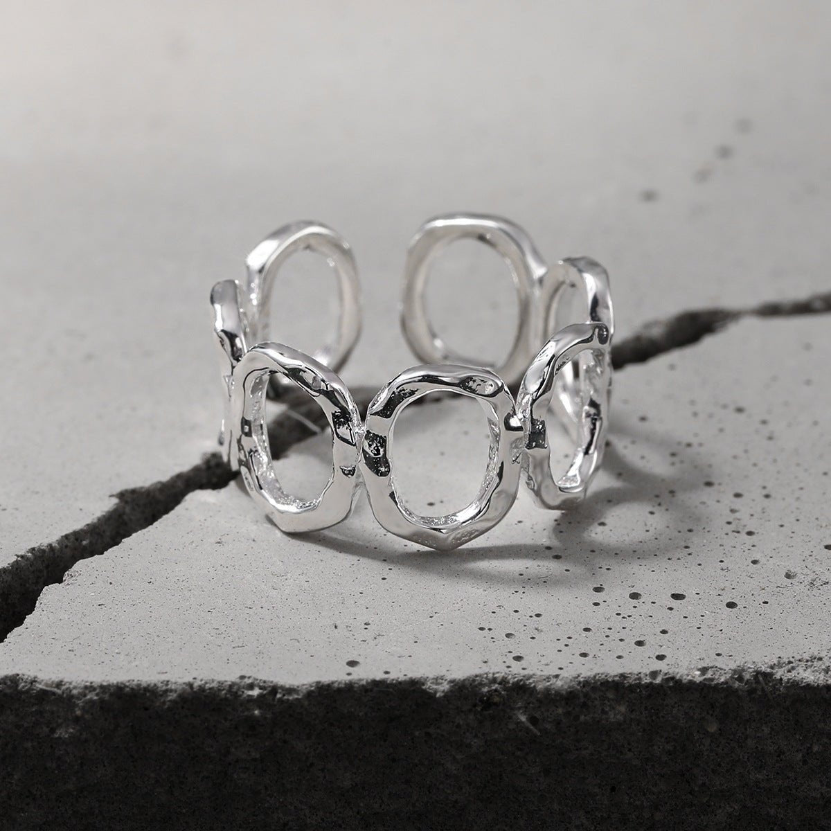 Modern Fashion Jewelry Geometric Round Hollow 925 Sterling Silver Adjustable Ring - KIAHMILLA