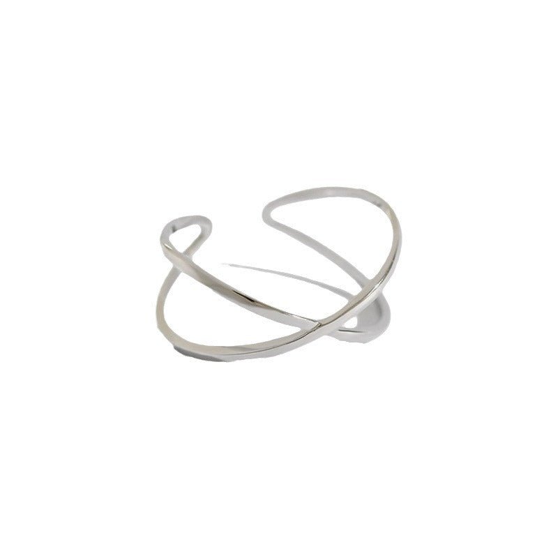 Modern Geometric X Shape Adjustable Pure Metal 925 Sterling Silver Open Band Minimalist Design Ring - KIAHMILLA