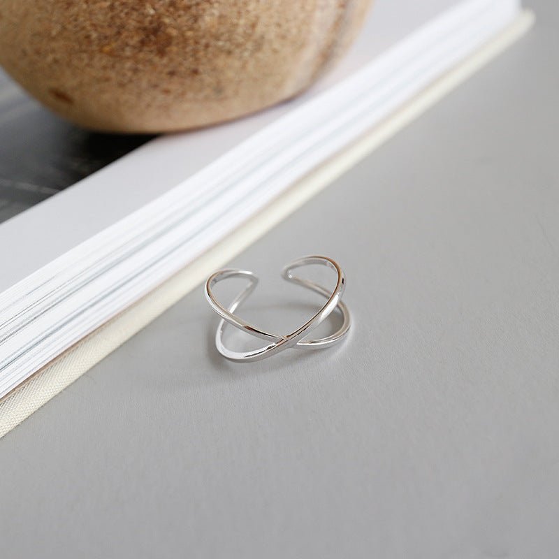 Modern Geometric X Shape Adjustable Pure Metal 925 Sterling Silver Open Band Minimalist Design Ring - KIAHMILLA