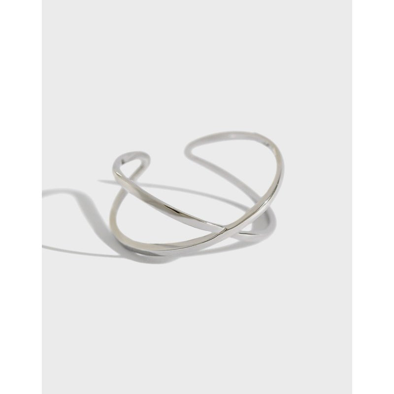 Modern Geometric X Shape Adjustable Pure Metal 925 Sterling Silver Open Band Minimalist Design Ring - KIAHMILLA