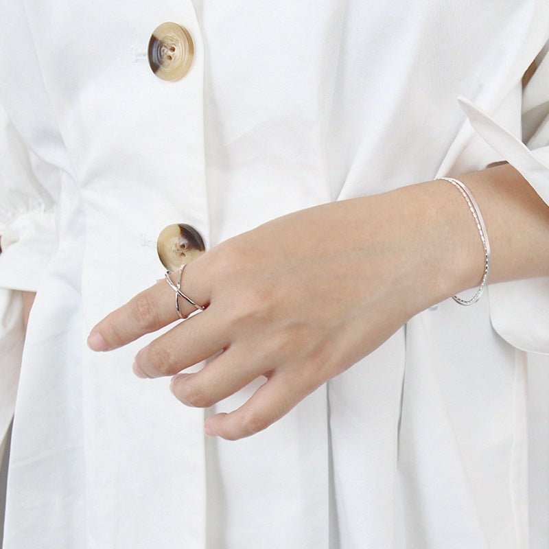 Modern Geometric X Shape Adjustable Pure Metal 925 Sterling Silver Open Band Minimalist Design Ring - KIAHMILLA