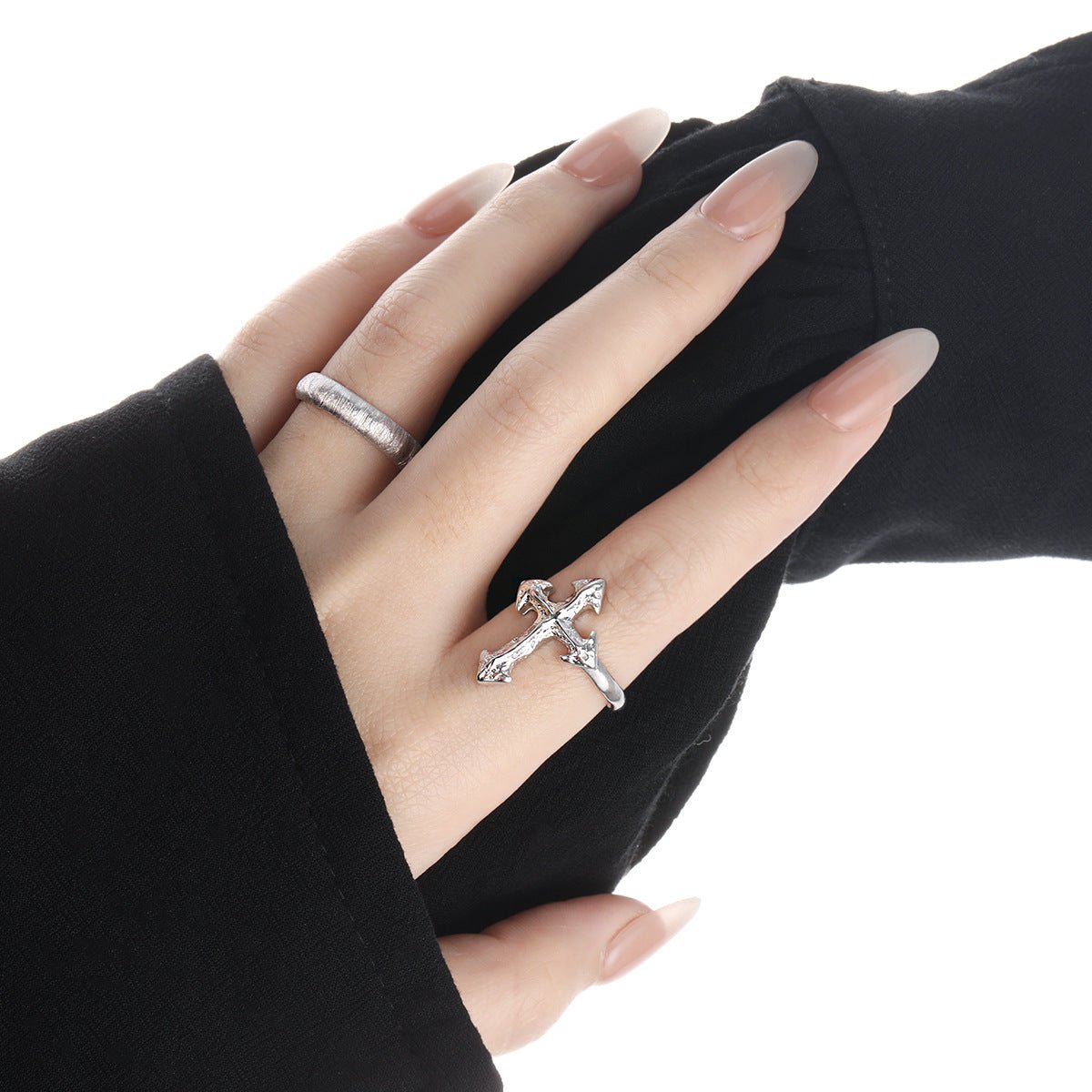 Modern Irregular Cross 925 Sterling Silver Adjustable Ring - KIAHMILLA