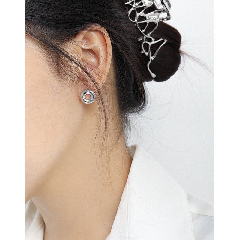Modern Minimalist Asymmetrical Geometric Natural Stone Ear Stud S925 Sterling Silver Earrings - KIAHMILLA