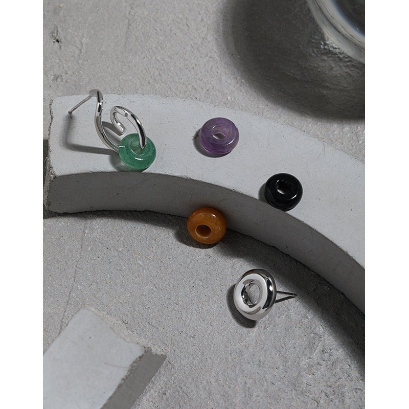 Modern Minimalist Asymmetrical Geometric Natural Stone Ear Stud S925 Sterling Silver Earrings - KIAHMILLA