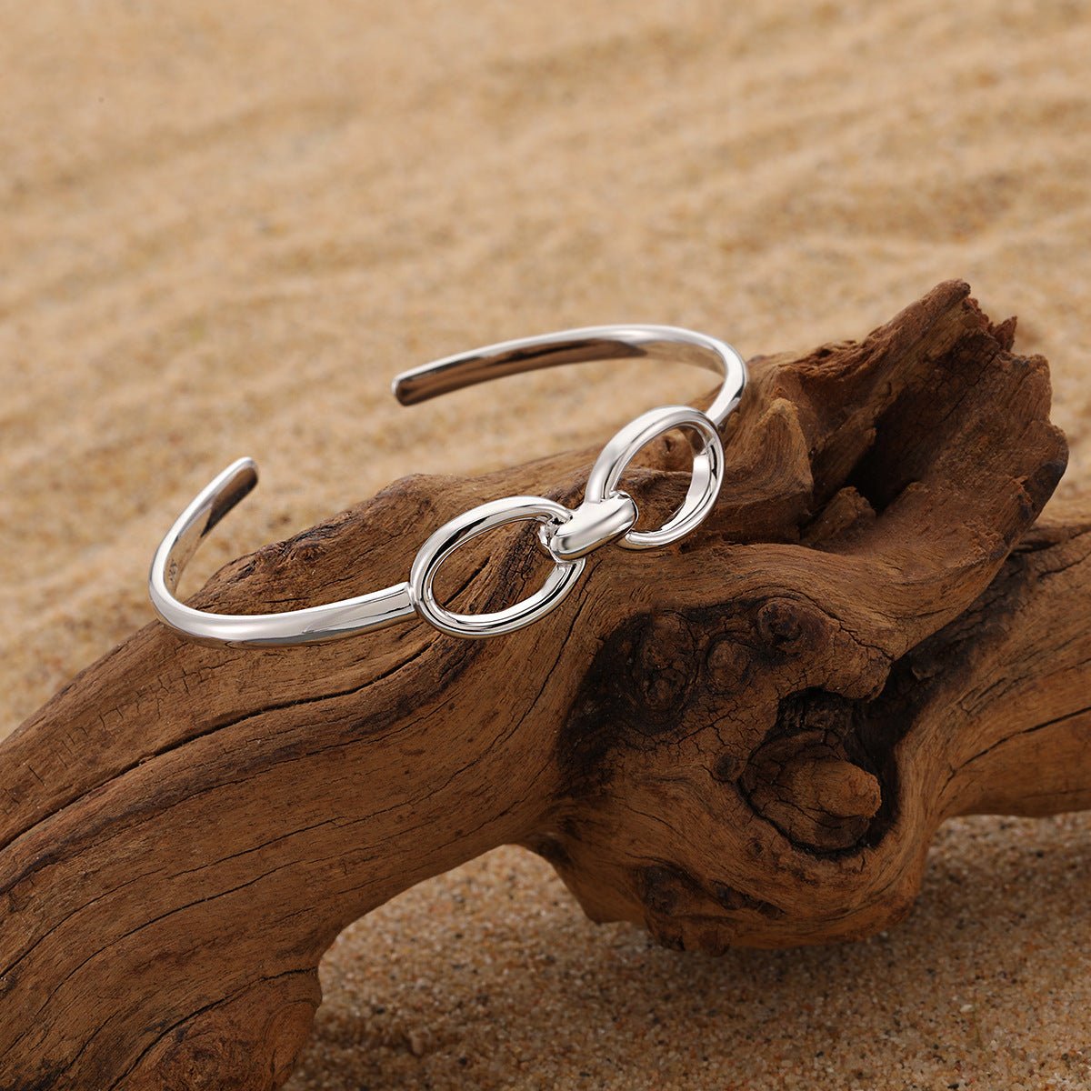 Modern Minimalist Geometric Style Silver Double Circle Hollow Design 925 Sterling Silver Open Bangle Bracelet - KIAHMILLA