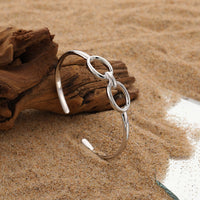 Modern Minimalist Geometric Style Silver Double Circle Hollow Design 925 Sterling Silver Open Bangle Bracelet - KIAHMILLA