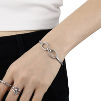 Modern Minimalist Geometric Style Silver Double Circle Hollow Design 925 Sterling Silver Open Bangle Bracelet - KIAHMILLA