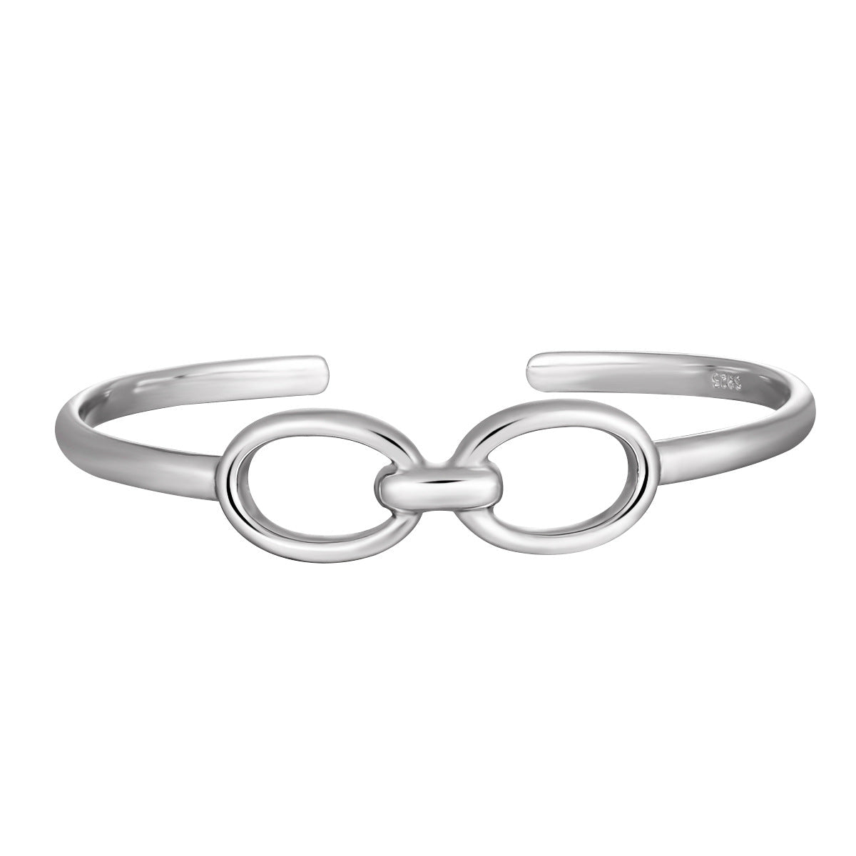 Modern Minimalist Geometric Style Silver Double Circle Hollow Design 925 Sterling Silver Open Bangle Bracelet - KIAHMILLA